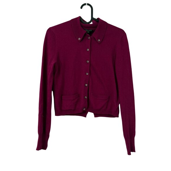 Theory Magenta Cashmere Blend Collared Cardigan Sweater Womens Small - Picture 1 of 5